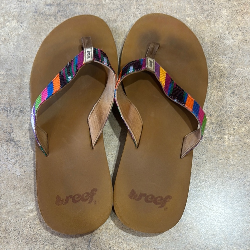 Reef Brown Sandals with Multicolor Tribal Straps